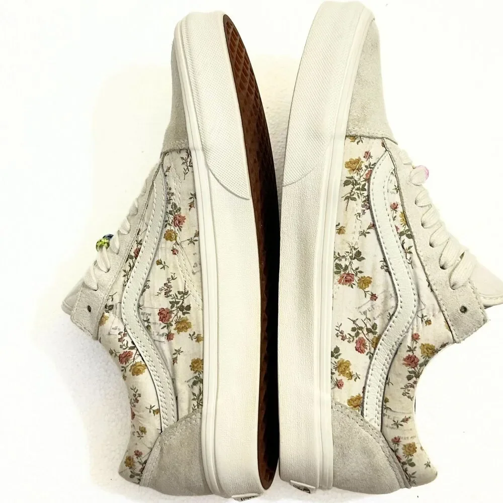 Vans Old Skool Floral Rose Cream Suede Sneakers Men 8.5 / Women 10 EU 41